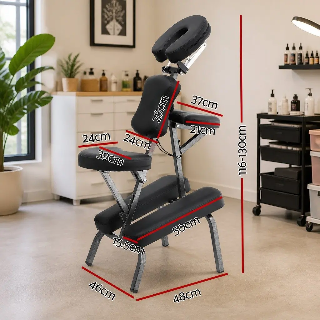 Portable Massage Chair Metal Frame Adjustable Height Black