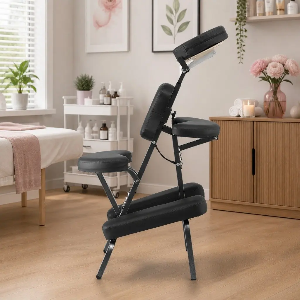 Portable Massage Chair Metal Frame Adjustable Height Black