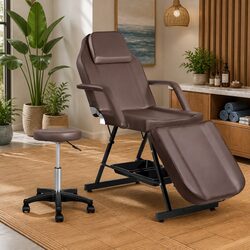 Massage Table Adjustable Salon Bed Chair 3-Fold Brown Portable Therapy Couch
