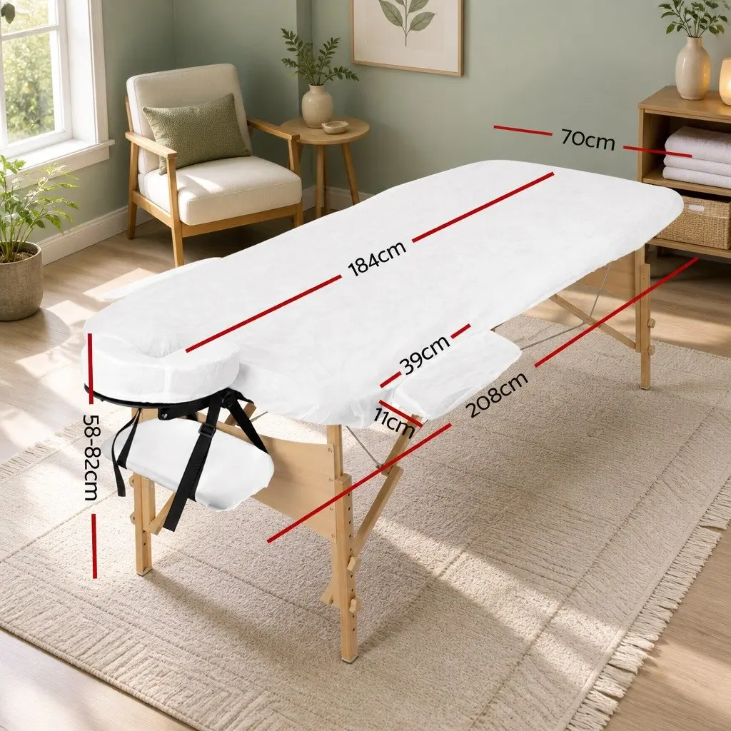 Portable Massage Table Wooden 70cm Adjustable Height 3 Fold White