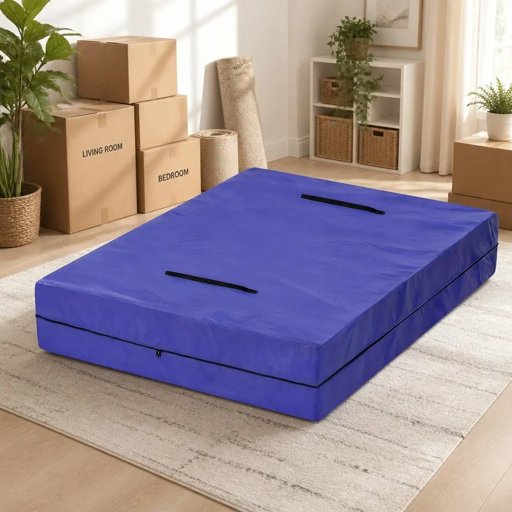 King Mattress Storage Bag Waterproof 3-Sided Zipper Dust Protector Blue 207cm L x 187cm W x 38cm H