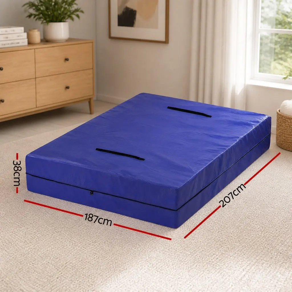 King Mattress Storage Bag Waterproof 3-Sided Zipper Dust Protector Blue 207cm L x 187cm W x 38cm H