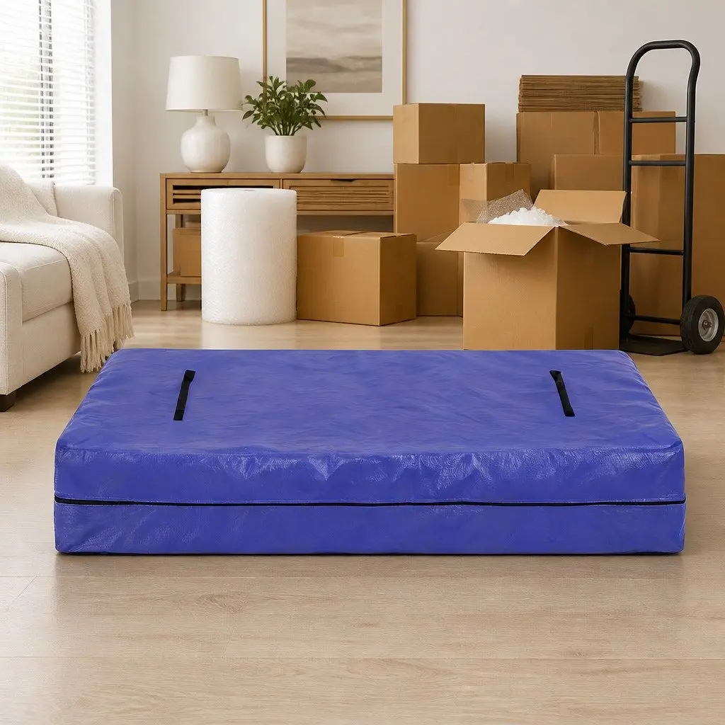 King Mattress Storage Bag Waterproof 3-Sided Zipper Dust Protector Blue 207cm L x 187cm W x 38cm H