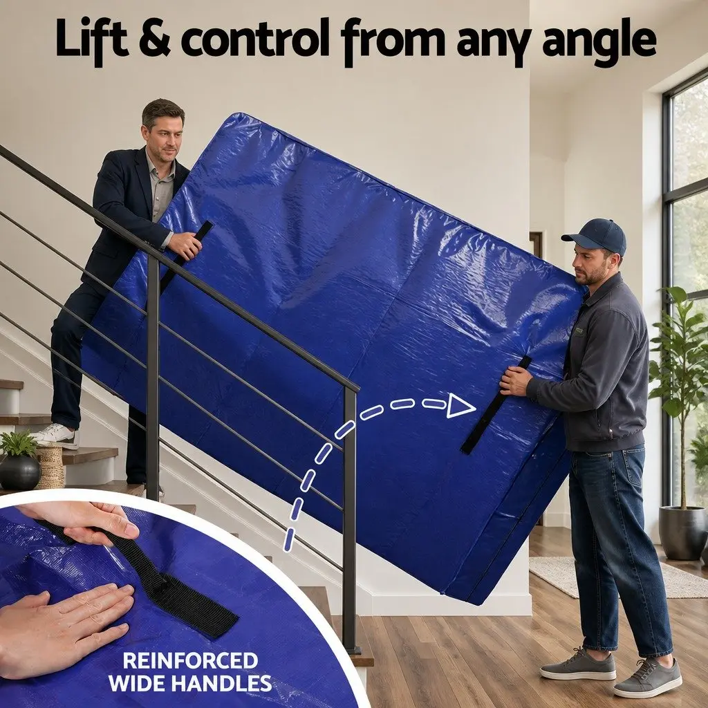 King Mattress Storage Bag Waterproof 3-Sided Zipper Dust Protector Blue 207cm L x 187cm W x 38cm H