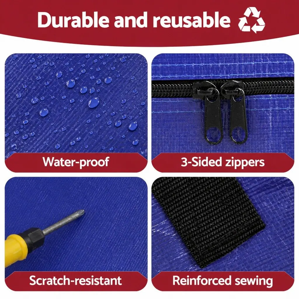 King Mattress Storage Bag Waterproof 3-Sided Zipper Dust Protector Blue 207cm L x 187cm W x 38cm H
