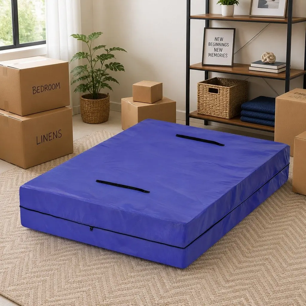 Queen Mattress Protector Waterproof Dust Cover Moving Storage Heavy Duty PE Fabric Blue