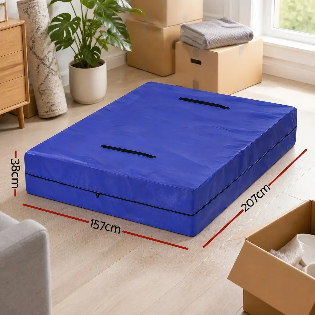 Queen Mattress Protector Waterproof Dust Cover Moving Storage Heavy Duty PE Fabric Blue