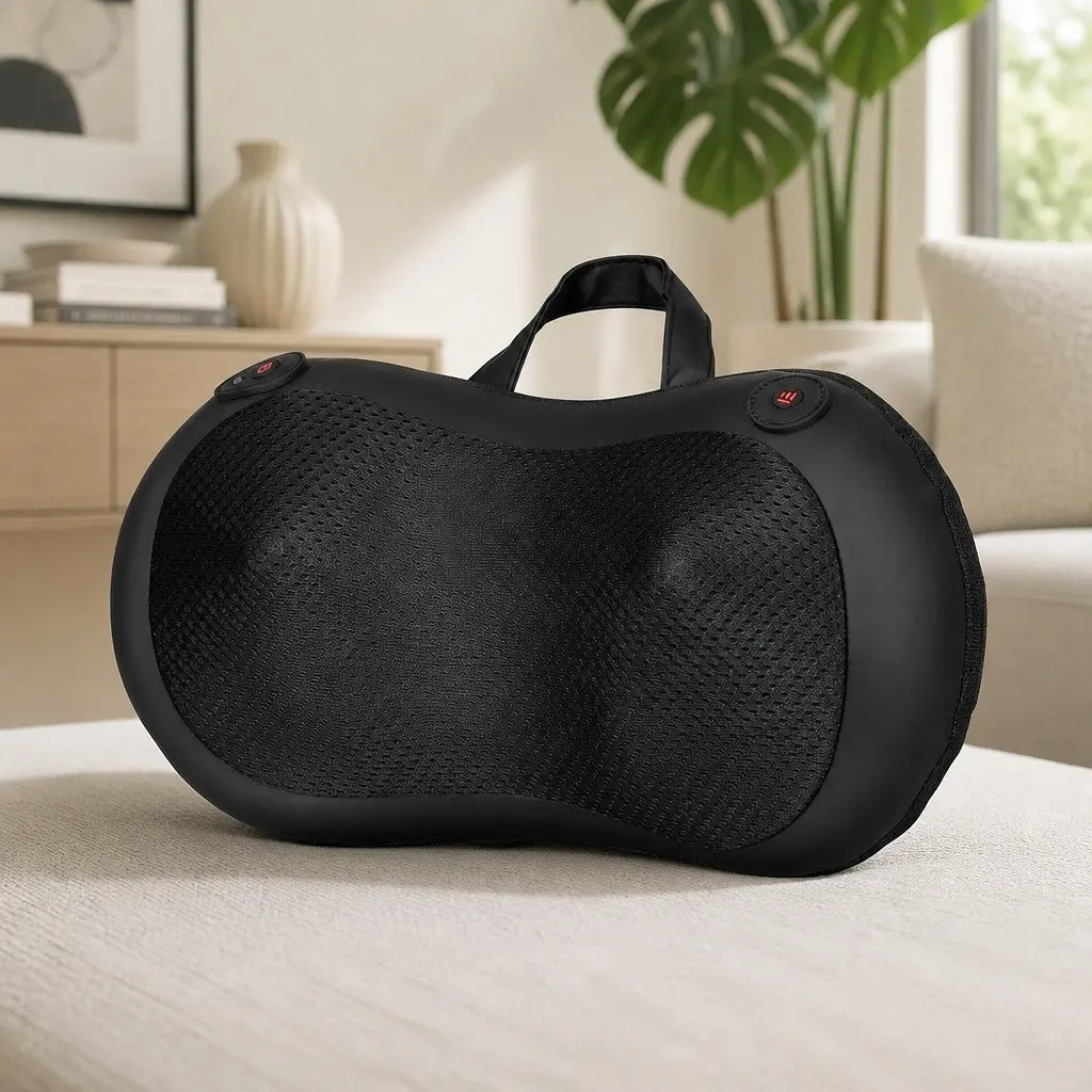 Neck Massager Electric Shiatsu PU Leather Black 34cm x 12cm x 17cm