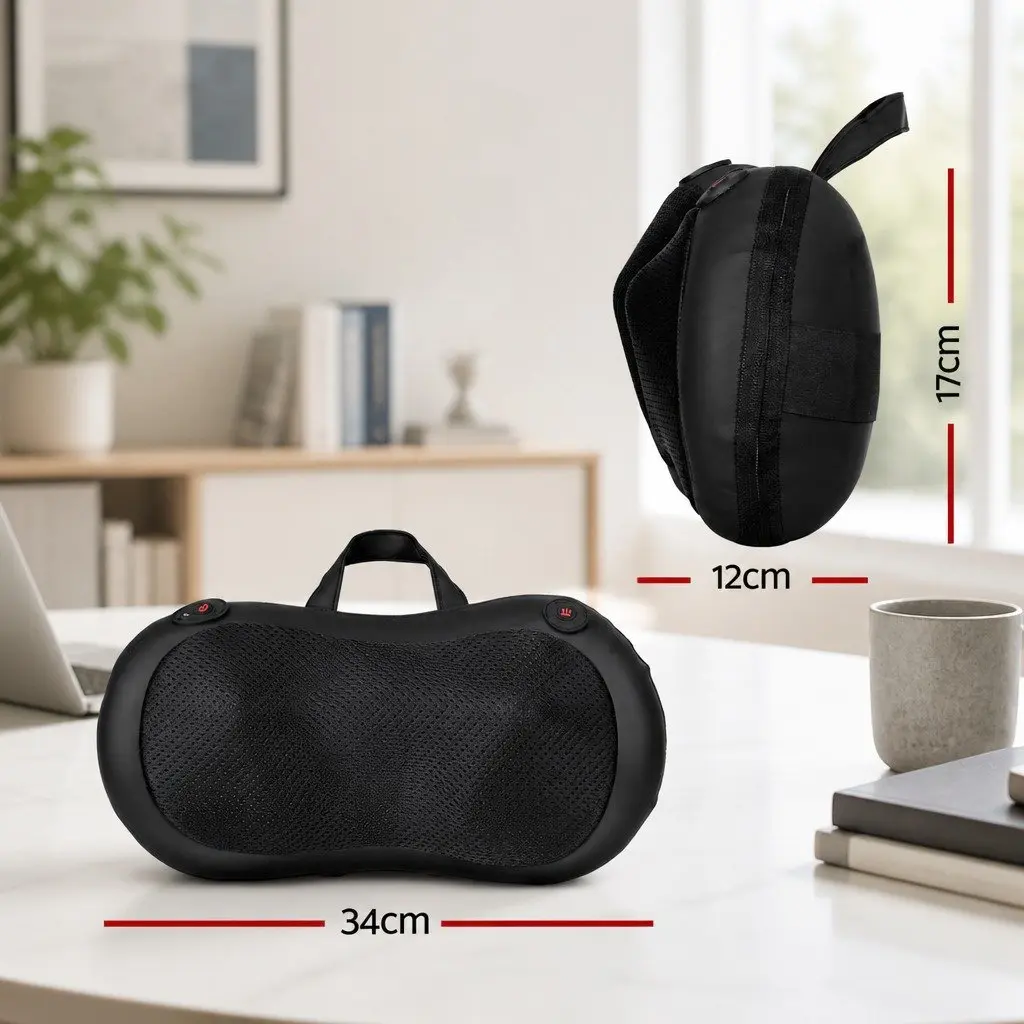 Neck Massager Electric Shiatsu PU Leather Black 34cm x 12cm x 17cm