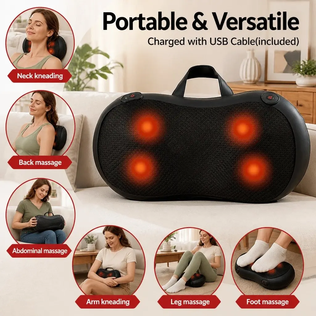 Neck Massager Electric Shiatsu PU Leather Black 34cm x 12cm x 17cm
