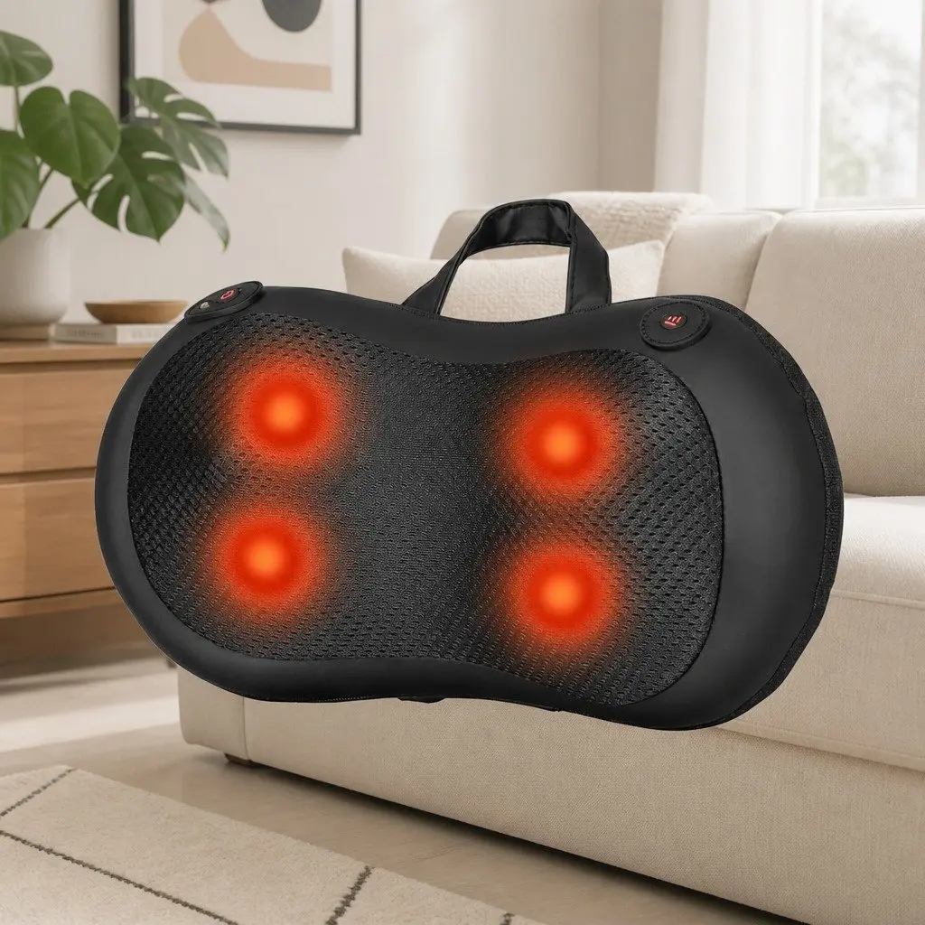Neck Massager Electric Shiatsu PU Leather Black 34cm x 12cm x 17cm