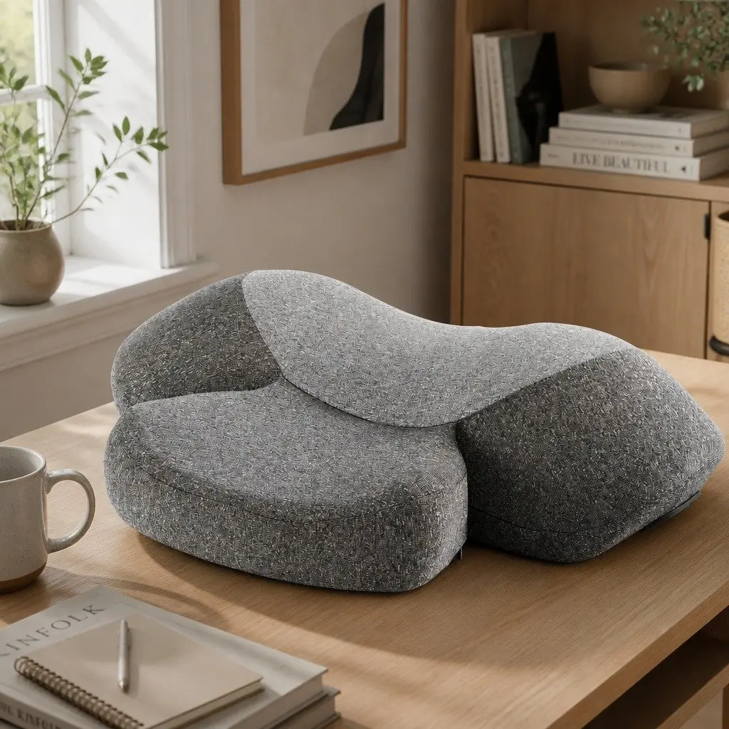 Neck Massager Pillow Memory Foam Ergonomic 2-in-1 Heat Vibration Therapy Grey
