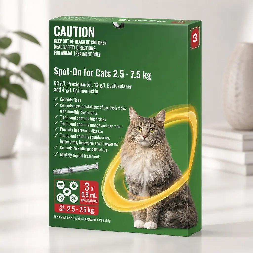 Spot-On Treatment for Cats 2.5-7.5kg Topical 3 Pack
