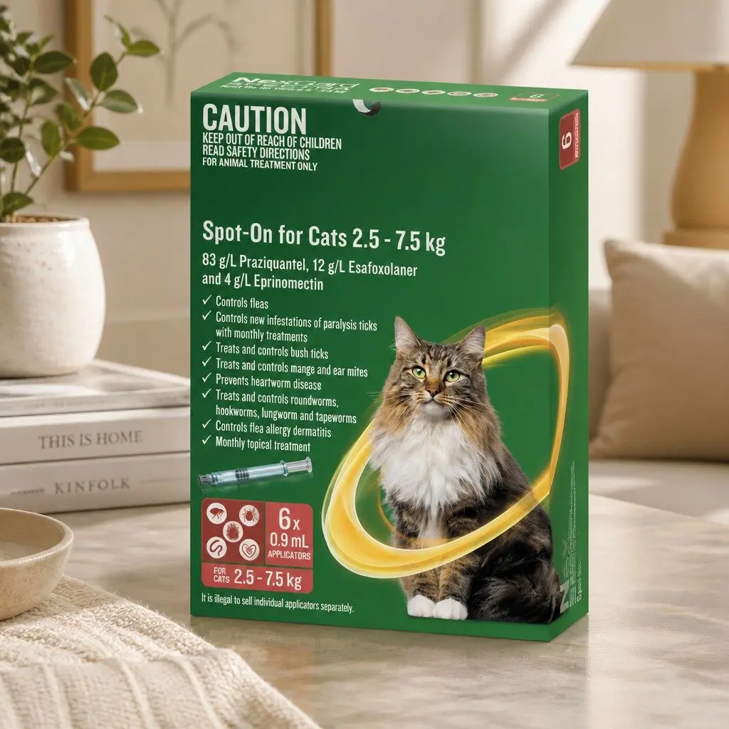 Spot-On for Cats Topical Parasite Treatment 2.5-7.5kg Yellow 6 Pack