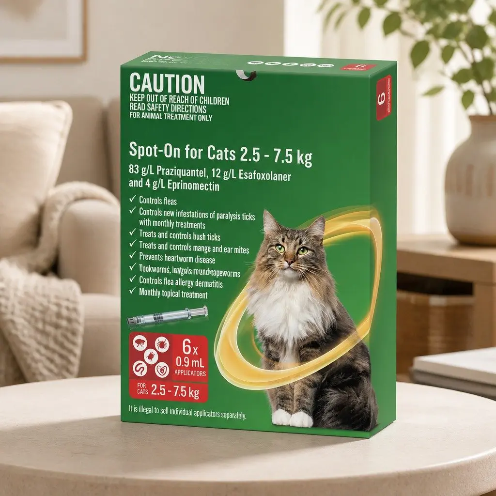 Spot-On for Cats Topical Parasite Treatment 2.5-7.5kg Yellow 6 Pack
