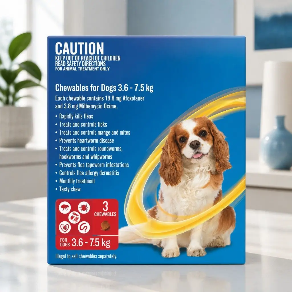 Chews for Small Dogs Beef Flavoured 3.6-7.5kg Parasite Protection 3 Pack