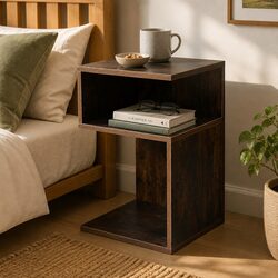 Functional Oak Bedside Table with Open Shelves for Storage