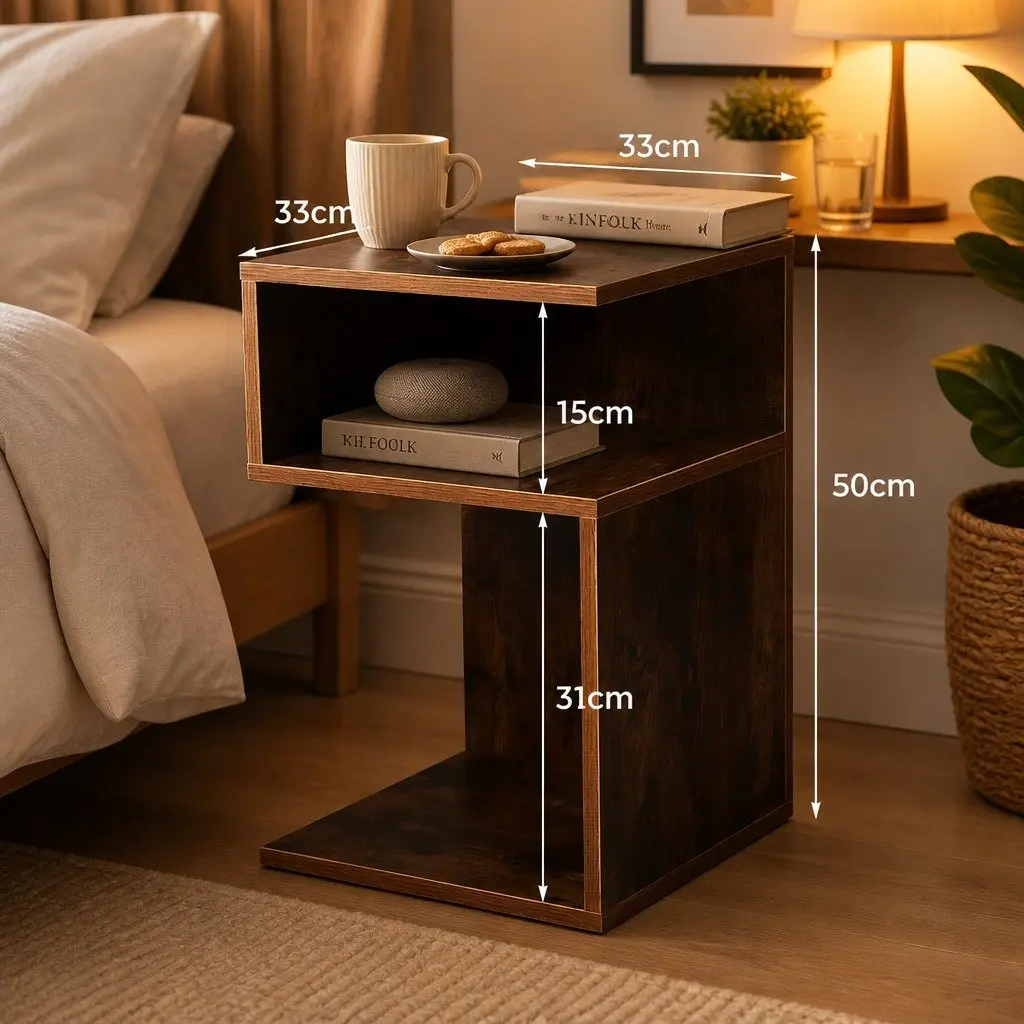 Oak Bedside Table with Open Shelves for Storage