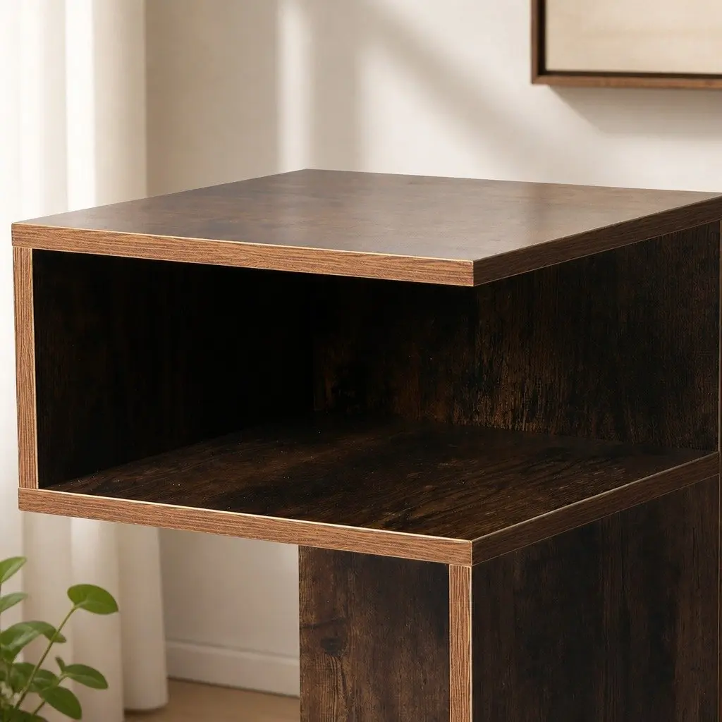 Oak Bedside Table with Open Shelves for Storage