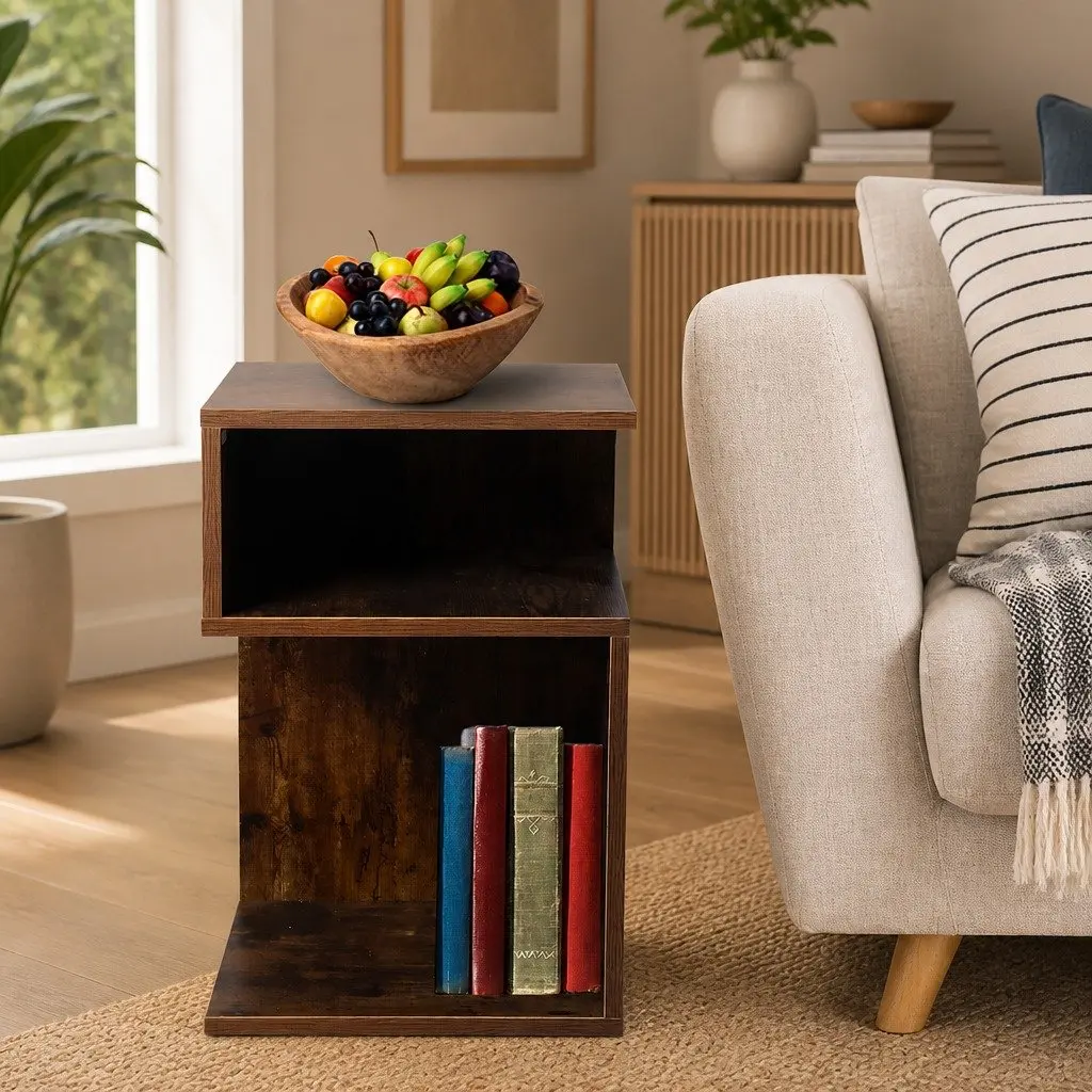 Oak Bedside Table with Open Shelves for Storage