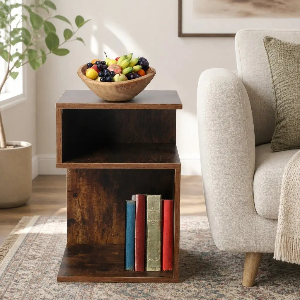 Bedside Table Particle Board Oak Industrial Style 33cm W x 33cm D x 50cm H