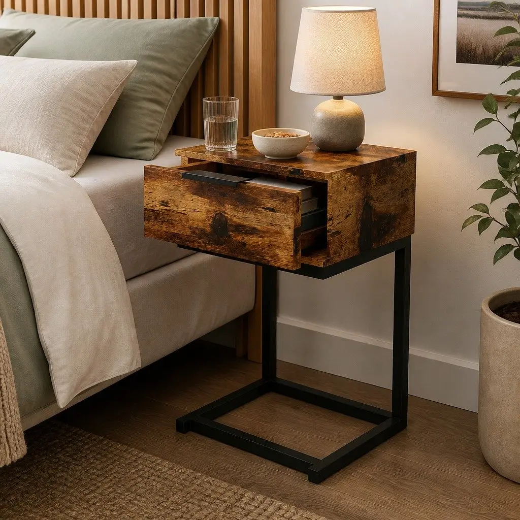 Bedside Table Wooden Storage Drawers Oak 35cm W x 27cm D x 50cm H
