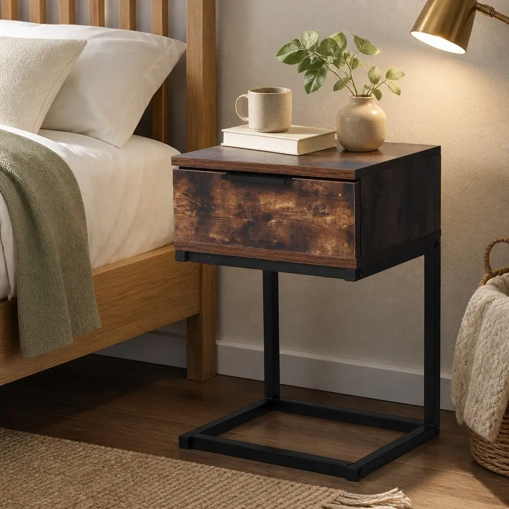 Bedside Table Wooden Storage Drawers Oak 35cm W x 27cm D x 50cm H