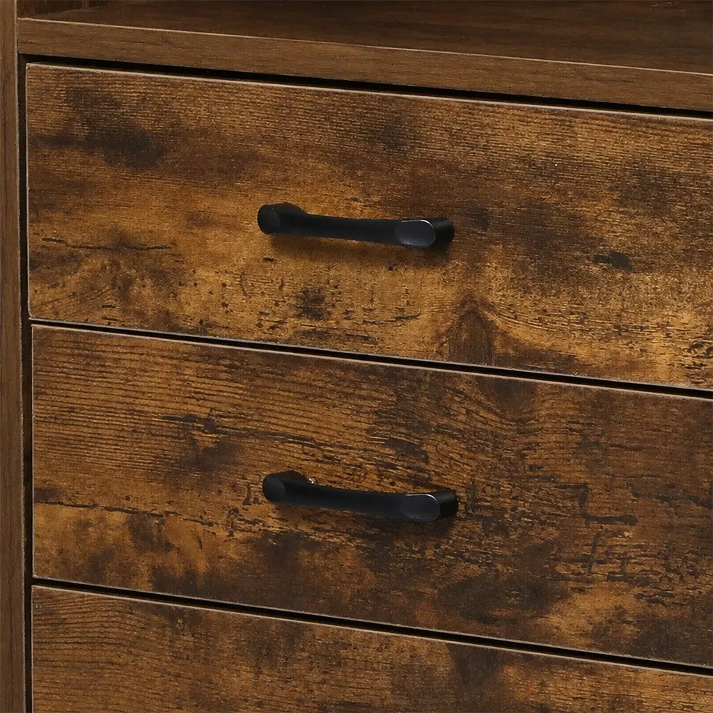 Bedside Table MDF Oak with LED Light USB Charger Outlet 3 Drawers