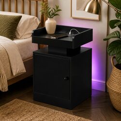 Practical Bedside Table with Storage and Charging Features