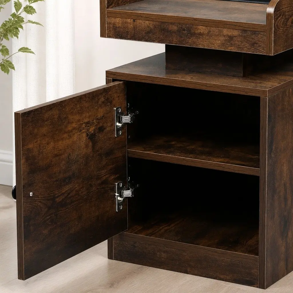 Bedside Table Oak with USB Charger Outlets RGB LED Lighting Storage 40cm x 35cm x 58cm