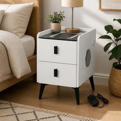 Functional Bedside Table with LED Lights & Drawers