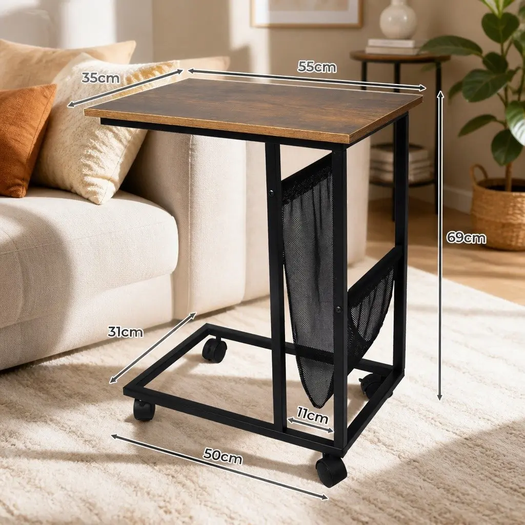 Side Table Industrial Style Mesh Storage Brown and Black Steel 55cm W x 35cm D x 69cm H