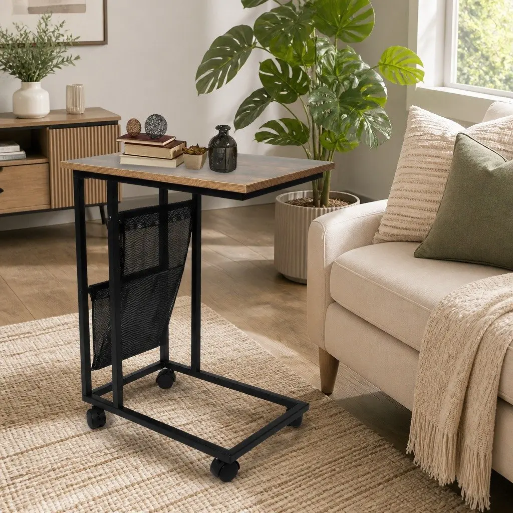 Side Table Industrial Style Mesh Storage Brown and Black Steel 55cm W x 35cm D x 69cm H
