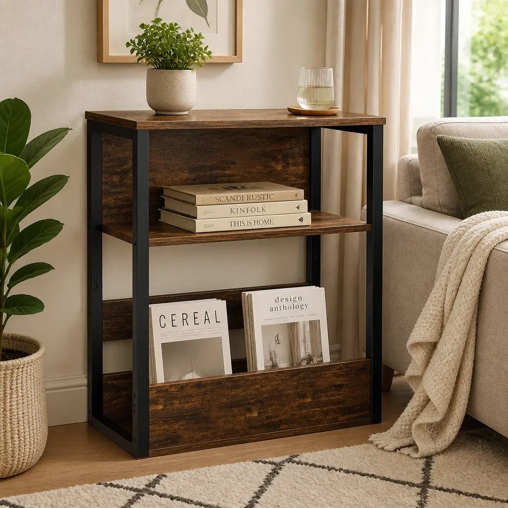 3-Tier Side Table Metal Frame Wood Top Living Room End Table Sofa Coffee Accent