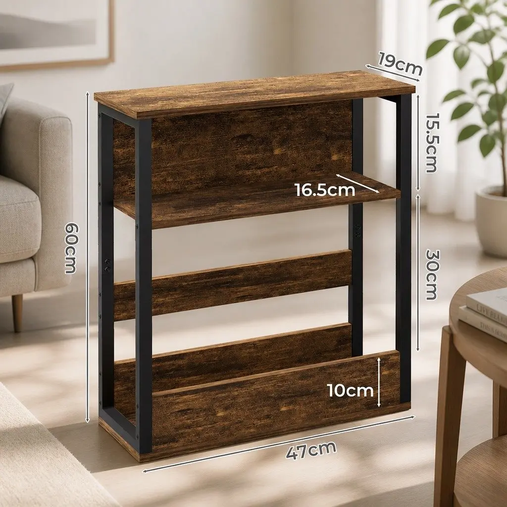 3-Tier Side Table Metal Frame Wood Top Living Room End Table Sofa Coffee Accent