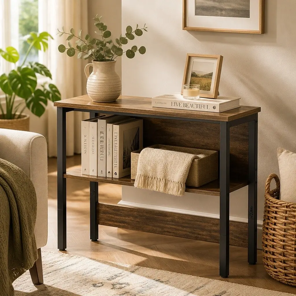 3-Tier Side Table Metal Frame Wood Top Living Room End Table Sofa Coffee Accent