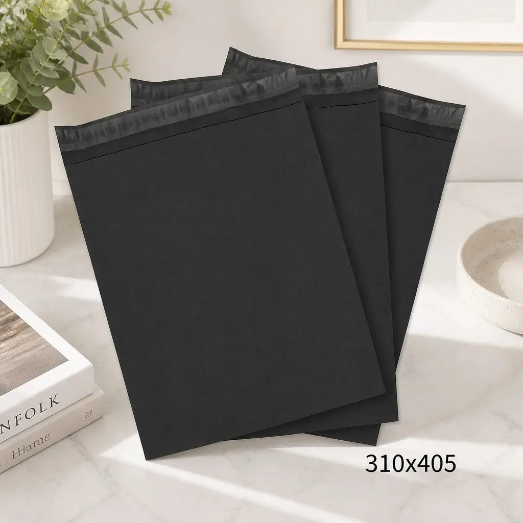 310x405mm Black Poly Mailer Self-Sealing Bag 100 Pack Ecommerce