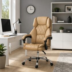 Executive Office Chair High Back Reclining Swivel Desk Seat Brown Leather