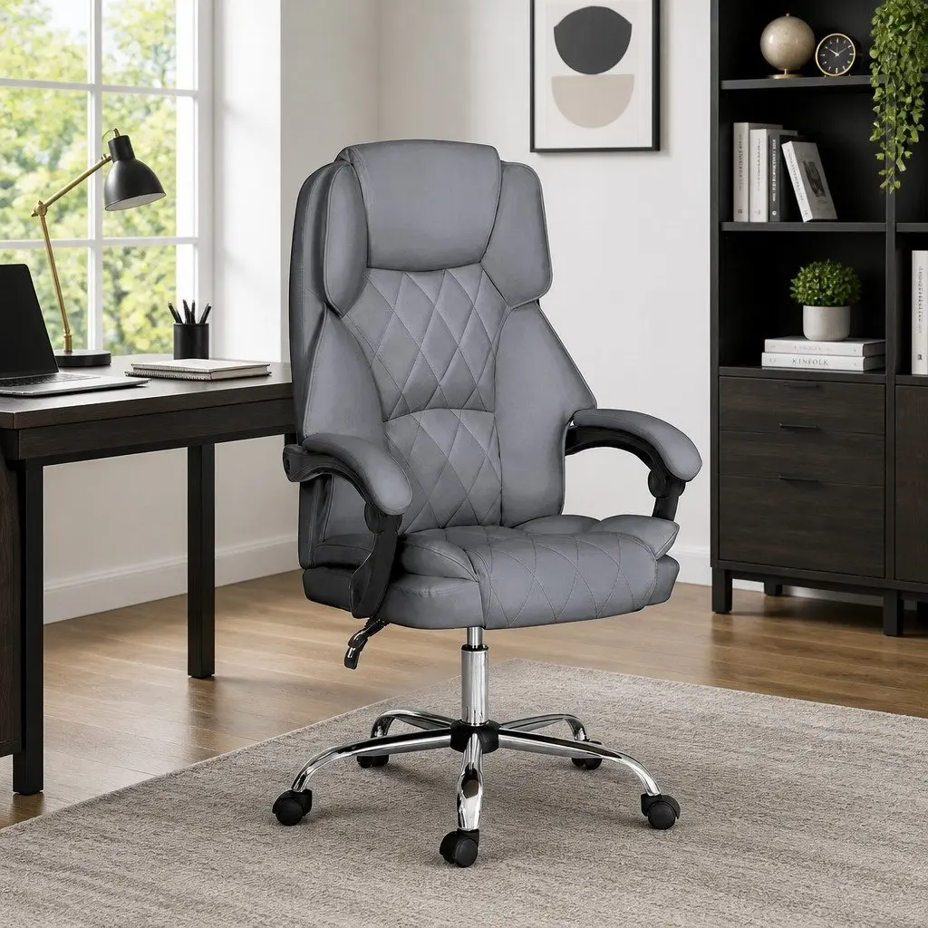 Office Chair High-Back Adjustable Recliner Swivel Grey