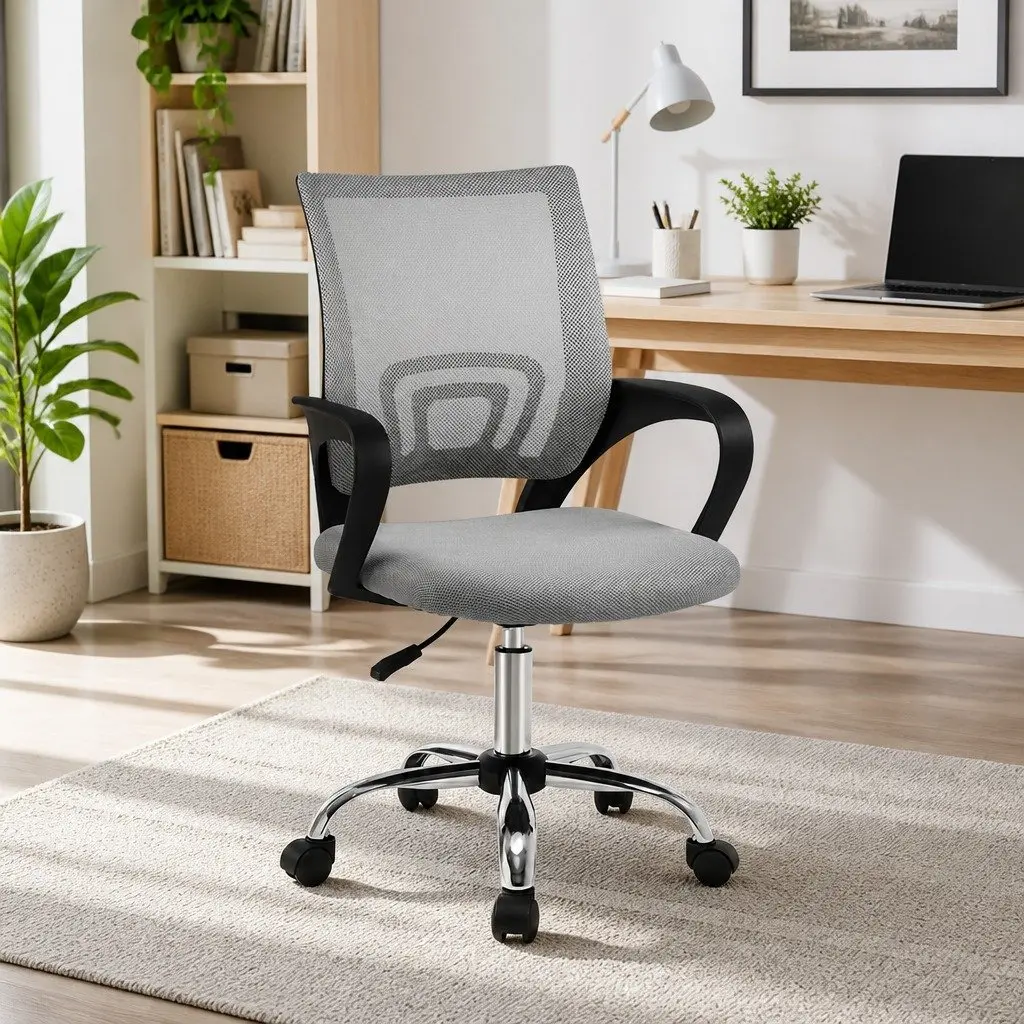 Mid Back Mesh Office Chair Grey Breathable Ergonomic Desk Chair 360 Swivel