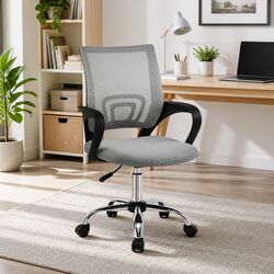 Mesh Office Chair Mid Back Grey Breathable Ergonomic Desk Chair 360 Swivel