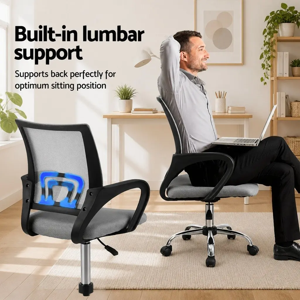 Mid Back Mesh Office Chair Grey Breathable Ergonomic Desk Chair 360 Swivel