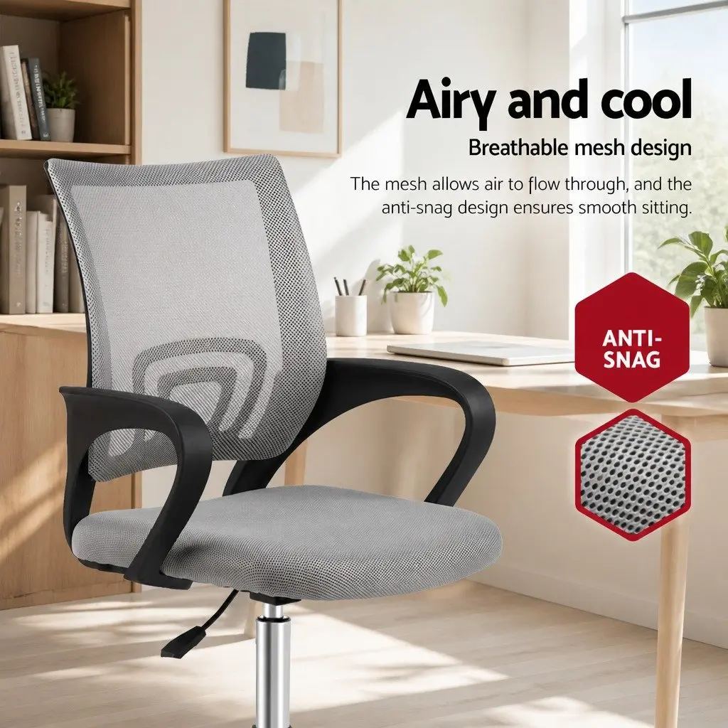 Mid Back Mesh Office Chair Grey Breathable Ergonomic Desk Chair 360 Swivel