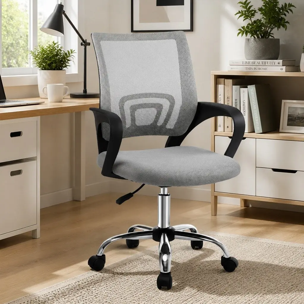 Mid Back Mesh Office Chair Grey Breathable Ergonomic Desk Chair 360 Swivel