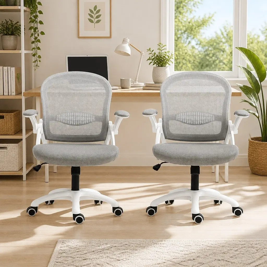 Mesh Mid Back Office Chair Adjustable Grey White for Computer Gaming Work Study