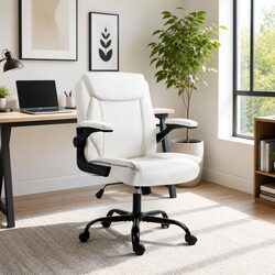 Executive Office Chair Mid Back White High Density Foam Swivel Desk Seat