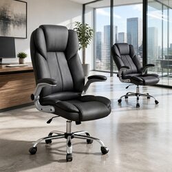 Executive Office Chair Leather High Back Tilt Swivel Lumbar Support Black