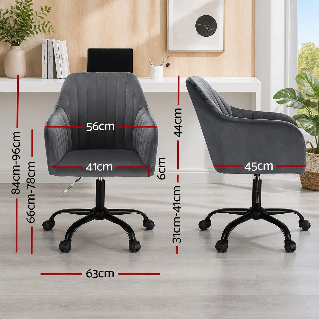 Office Chair Dark Grey Velvet Seat Mid Back Swivel Adjustable Height Desk