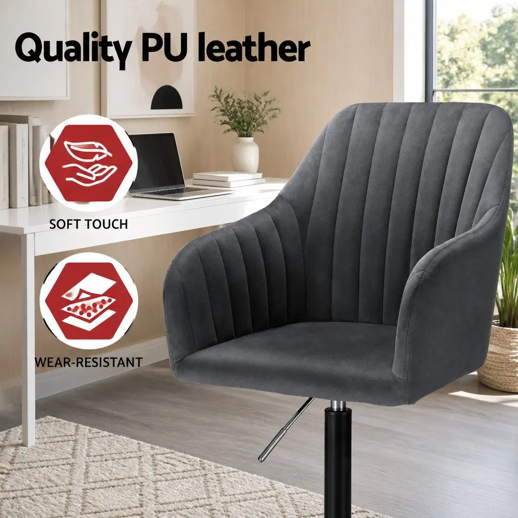Office Chair Dark Grey Velvet Seat Mid Back Swivel Adjustable Height Desk