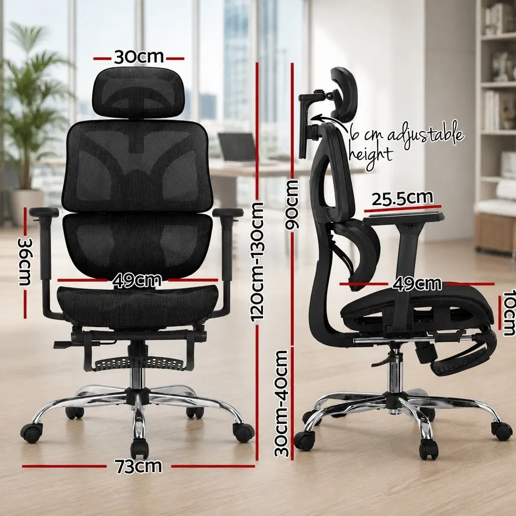 Ergonomic Office Chair High Back Mesh Adjustable Height Swivel with Footrest Black